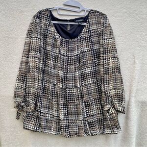 Roz & Ali XL womens long sleeve blouse, black, brown and gold  Bell Sleeve UEC